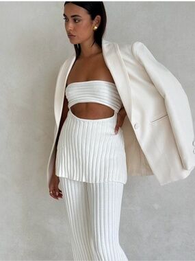 NEW Sabo Skirt Stevie 2-Piece Ribbed Cotton Bandeau and Pant Set in White